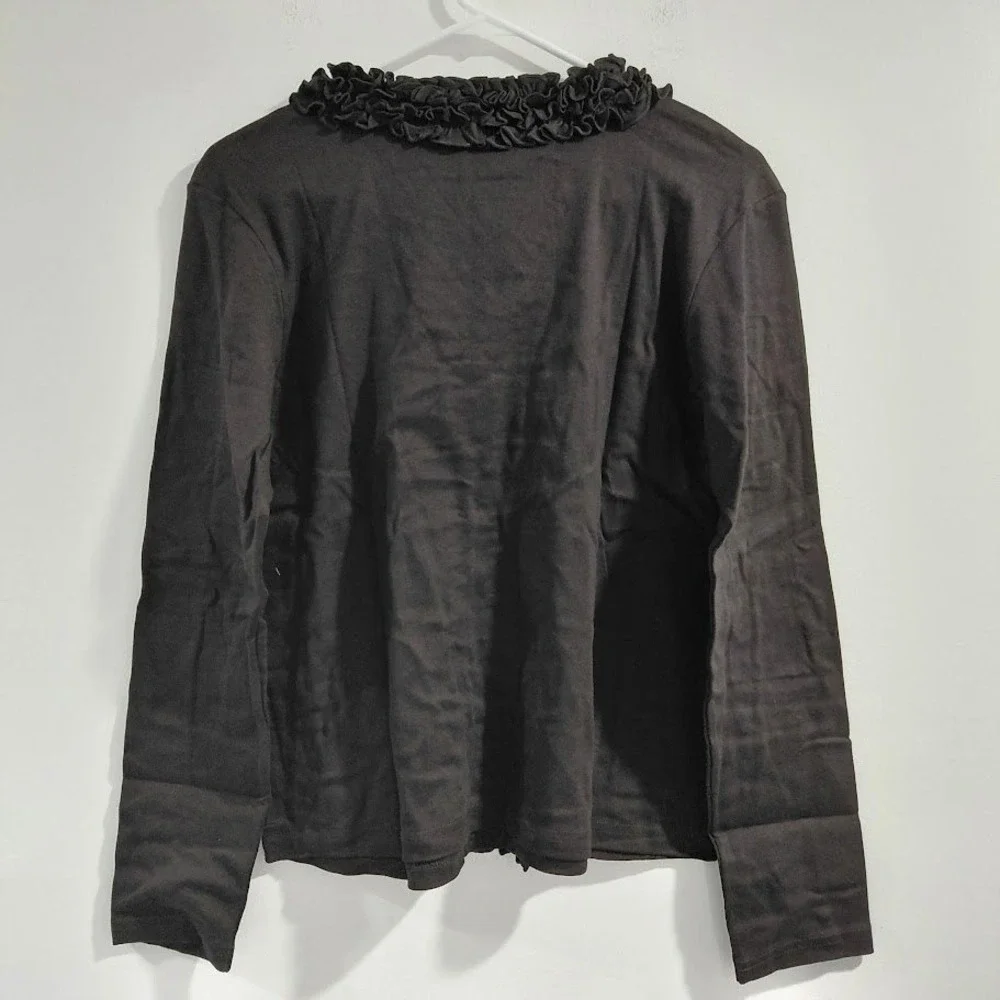 BILL BLASS Womens Black Ruffle V Neck Long Sleeve Top Style 8DF0087P Size PL